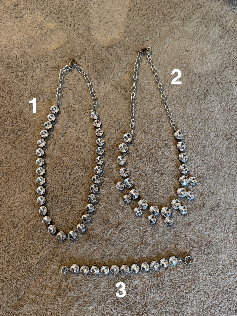 Crystal Statement Necklace and Bracelet Set - Silver-Tone